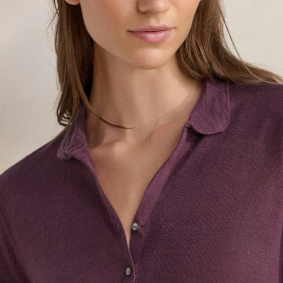 Poetry Plum Button Front Knit Collared Cardigan | Minimalist Layer | small - Picture 6 of 6